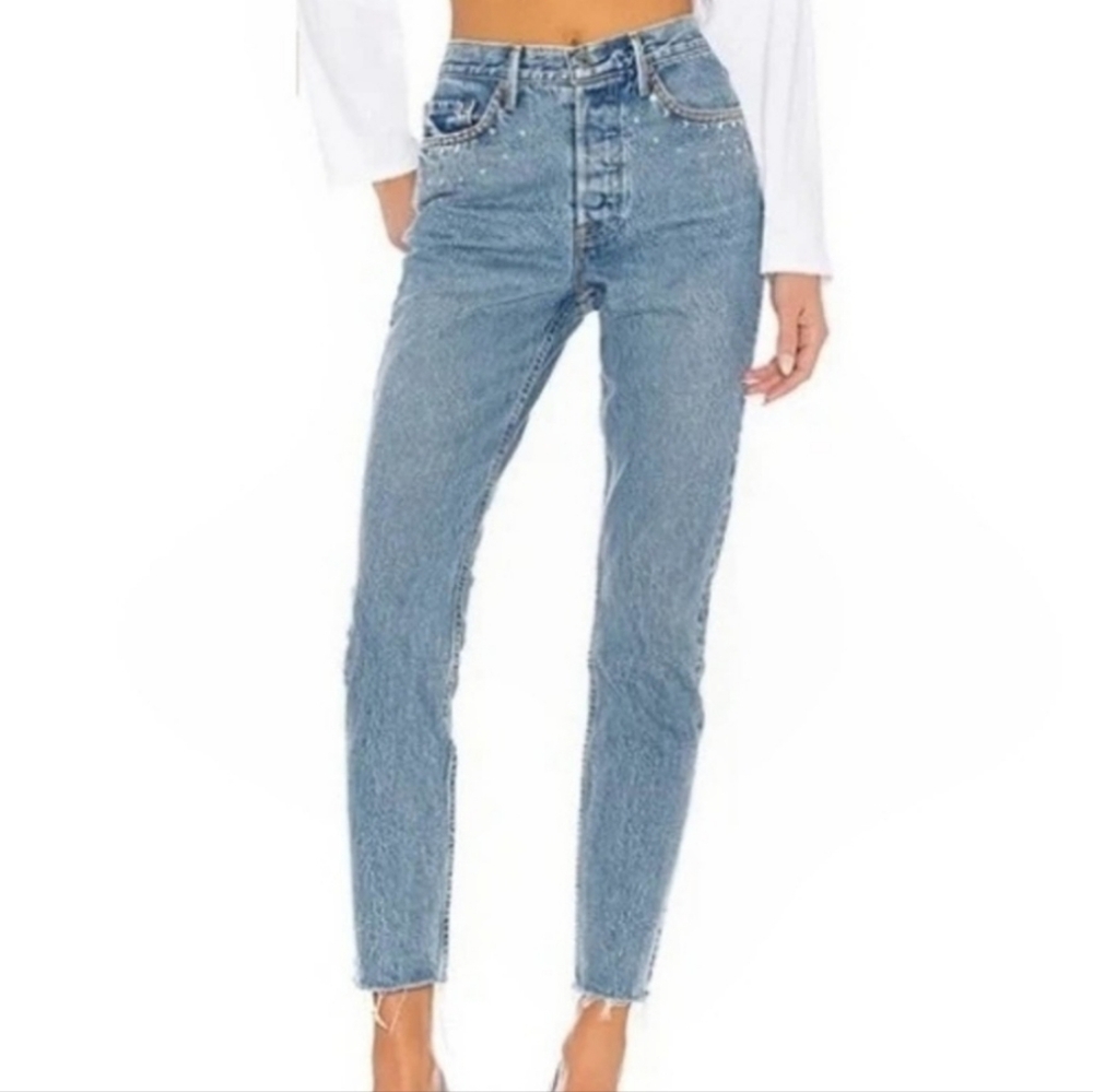 Grlfrnd Karolina High Rise Straight Crop Distressed Hem